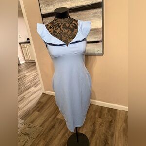 Susana Monaco Vista Blue Ruffle Off Shoulder Cutout Back Midi Dress